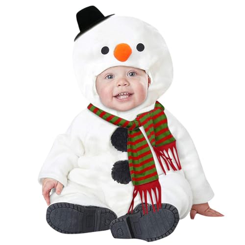 Cartoon Winter Overall Schneemann Strampler Fleece Overall Plüsch Jumpsuit Hoodie Overall Für Kinder Baby Kleinkind Fleece Strampler Cosplay Kostüm Baby Weihnachten Karneval Kostüm (White, 3-6 Months) von Generic