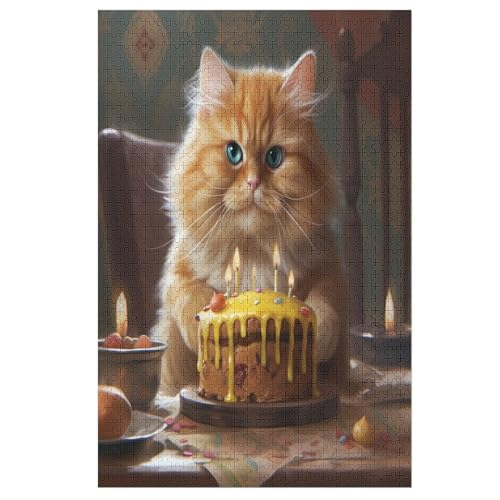 Cat with Cake Puzzle 1000 - Erwachsenenpuzzle Mit - Geschicklichkeitsspiel Für Die Ganze Familie - Ideal Als Holzpuzzle von Generic