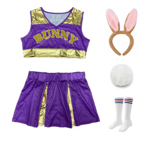Cheerleading-Kostüme für Damen, Lola #10 Squad Film-Kostüme, Halloween-Oberteil und kurzer Rock, Outfit mit Party-Hasen-Zubehör, Lila, Größe XL Cheerleading-Kostüme für Damen, Lola #10 Squad Film-Kostüme, Halloween-Oberteil und kurzer Rock, Outfit mit Party-Hasen-Zubehör, Lila, Größe XL von Generic