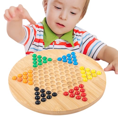 Chinese Checkers Game Set - Holzbrett, Glasperlenstil | Hexagonal Strategie Puzzle-Spiel mit farbenfrohen Murmeln, Familientischspiel für Kinder, Freunde oder Eltern-Kind-Bonding-Spaß, 20x1.2cm von Generic