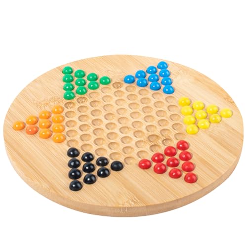Chinesisches Holz -Damenspiel mit farbigen Glasbällen - 34 cm Sechseckschale | Klassisches Brettspiel für Familie und Freunde, entwickelt Strategie und Konzentration von Generic