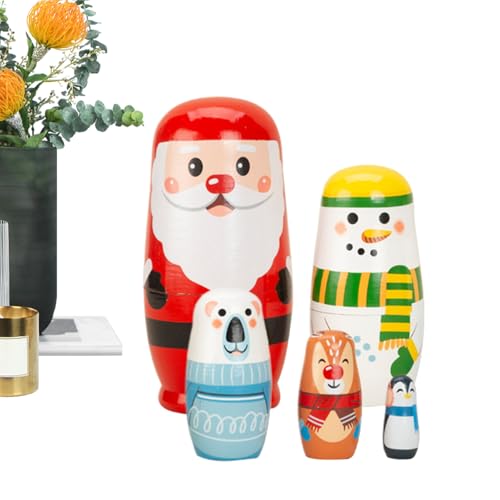 Christmas Nesting Dolls - Wooden Stacking Set, Nesting Dolls, 5pcs Christmas Wooden Stacking Toys with Santa, Elk & Snowman | Fun for Toddler Boys, Girls, Adults | Party Favor, Winter Christmas Nesting Dolls - Wooden Stacking Set, Nesting Dolls, 5pcs Christmas Wooden Stacking Toys with Santa, Elk & Snowman | Fun for Toddler Boys, Girls, Adults | Party Favor, Winter von Generic