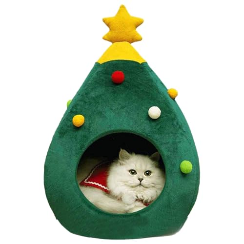 Christmas Tree Pet Bed – großes Katzenbett, Kratzbrett | kleines Katzenbett mit abnehmbarem, waschbarem Kissen, faltbar, tragbar, dunkelgrau, Ball für kleine mittelgroße Haustiere von Generic