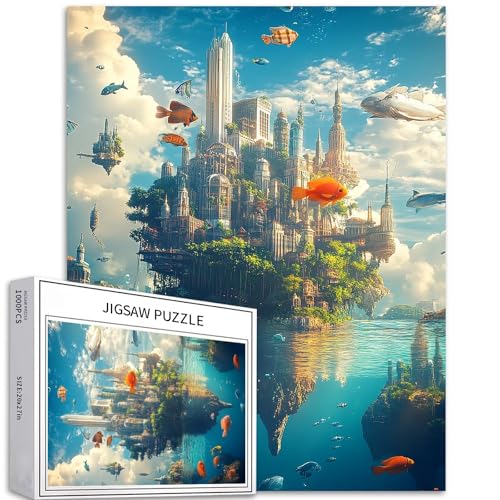 City in The Sky Puzzle für Erwachsene, Fische schwimmen im Himmel, Kunst-Puzzle, herausfordernde Familienaktivitäten, buntes Bastelpuzzle für Heimdekoration, Geschenke, 50 x 70 cm, 1000 Teile City in The Sky Puzzle für Erwachsene, Fische schwimmen im Himmel, Kunst-Puzzle, herausfordernde Familienaktivitäten, buntes Bastelpuzzle für Heimdekoration, Geschenke, 50 x 70 cm, 1000 Teile von Generic
