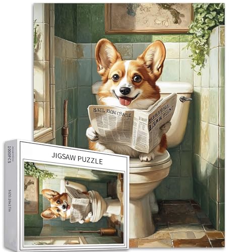 Corgi 1000 Teile Zeitungslesen-Puzzle für Erwachsene, buntes Retro-Puzzle für Heimdekoration, Geschenke, Familienpuzzle perfekt für Spieleabende, 50 x 70 cm von Generic