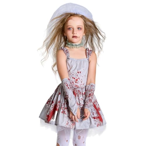 Corpse Bride Kostüm - Zombie-Braut-Kostüm, Corpse Bride Tüllkleid Für Kinder | Halloween-Verkleidungszubehör Mit Schleier Und Handschuhen Für Partygeschenke von Generic