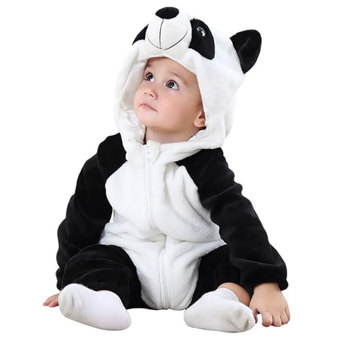 Cosplay Tier Bodysuit Kinder Kinder Plüsch Strampler Tier Jumpsuit Kleinkind Winter Fleece Huhn/Panda Strampler Hoodie Baby Flanell Bodysuit Niedlich Flanell Performance Strampler (Black, 2-3 Years) von Generic