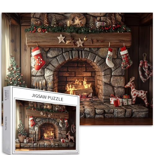 Country Christmas Fireplace 1000 Teile Puzzle für Erwachsene, Weihnachtsdekoration, Kunst-Puzzle, bunte DIY-Puzzles für Heimdekoration, Geschenke, Familienpuzzle, perfekt für Spieleabende, 70 × 50 cm Country Christmas Fireplace 1000 Teile Puzzle für Erwachsene, Weihnachtsdekoration, Kunst-Puzzle, bunte DIY-Puzzles für Heimdekoration, Geschenke, Familienpuzzle, perfekt für Spieleabende, 70 × 50 cm von Generic