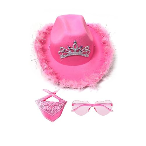 Cow Boy Hut - Klassischer westlicher Cowboyhut, fühle leuchtende Farben Cowgirl Hut | Cowgirl leuchtende Farben Filzhut, perfekt für Outdoor -Aktivitäten, Polyester Square Schal Herzbrille für männlic von Generic