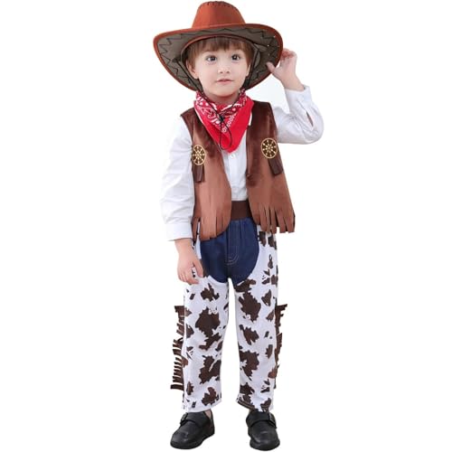 Cowboy Kostüm Kinder mit Bandana Halstuch Hut Weste Hose Western Cowboy Cosplay Set Fasching Karneval Halloween Oktoberfest-Set Kostüm für Jungen Cowboy Kostüm Kinder mit Bandana Halstuch Hut Weste Hose Western Cowboy Cosplay Set Fasching Karneval Halloween Oktoberfest-Set Kostüm für Jungen von Generic