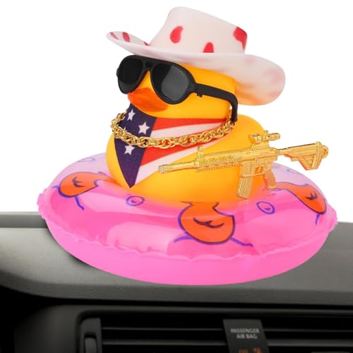 Cowboy-Stil aus Gummi Deko Automatik - Gelbe Ente mit Sonnenhut Sonnenkette Lustige Autodekoration | Niedliches Cowboy Duck als Zubehör für von Generic