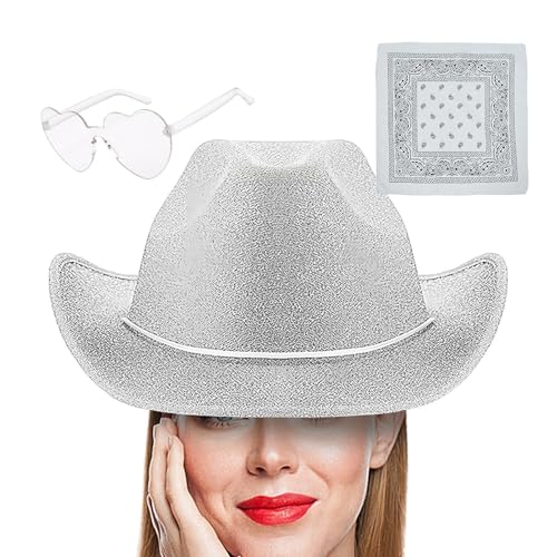 Cowboyhüte für Damen, Cowgirl-Hüte für Damen | Glitzernde Hüte Cowboyhut | 3 Stück funkelnde Partyhüte mit breiter Krempe, Westernhut mit Bandana und Brille, p Cowboyhüte für Damen, Cowgirl-Hüte für Damen | Glitzernde Hüte Cowboyhut | 3 Stück funkelnde Partyhüte mit breiter Krempe, Westernhut mit Bandana und Brille, p von Generic