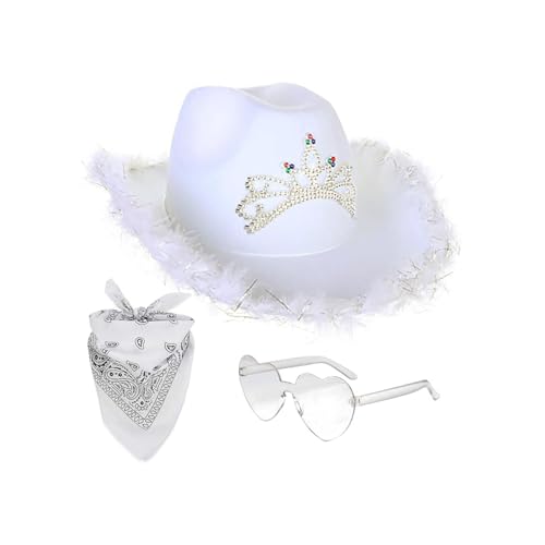 Cowboyhüte für Damen - Cowgirl-Hut aus Filz in leuchtenden Farben Damen,Attraktives Partyzubehör Polyester mit quadratischem Schal und Herz-Brillen-Set Männer, Frauen Cowboyhüte für Damen - Cowgirl-Hut aus Filz in leuchtenden Farben Damen,Attraktives Partyzubehör Polyester mit quadratischem Schal und Herz-Brillen-Set Männer, Frauen von Generic