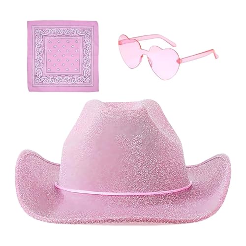 Cowgirl-Partyhüte, Cowboyhüte für Damen | Cowgirl Hut Cowboyhut, 3X Western Hut, Breiter Krempe Hut mit verstellbarem Kordelzug, Partyhüte mit Bandana u von Generic