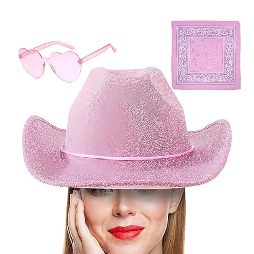 Cowgirl-Partyhüte, Cowboyhüte für Damen | Glitzernde Cowboyhüte | 3 funkelnde Hüte mit Bandana und Brille, Westernhut mit verstellbarem Kordelzug, Accessor von Generic