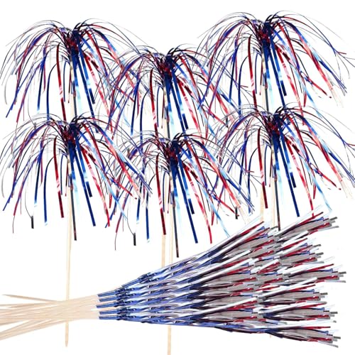 Cupcake-Topper-Sticks | Feuerwerk, patriotische Cupcake-Topper, patriotische Dekorationen, lustiger Zahnstocher für Vorspeisen, Grillen, Getränke zu Hause Cupcake-Topper-Sticks | Feuerwerk, patriotische Cupcake-Topper, patriotische Dekorationen, lustiger Zahnstocher für Vorspeisen, Grillen, Getränke zu Hause von Generic