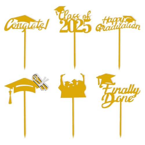 Cupcake-Topper zum Schulabschluss, Set mit 6 Acryl-Kuchenaufsätzen, bruchfest, dekoratives Partyzubehör, Dessert-Dekoration für College, Kindergarten, High School von Generic