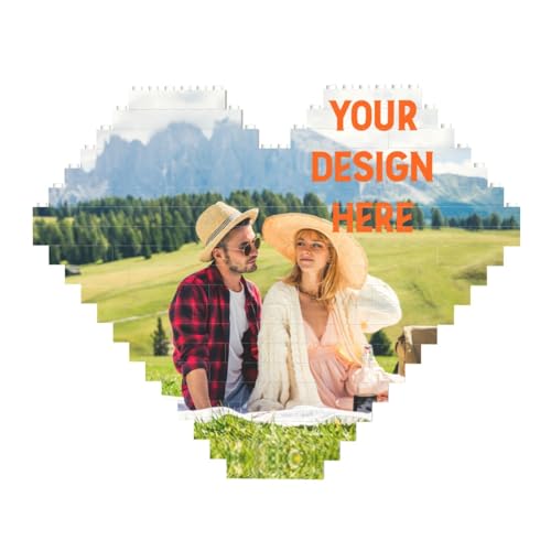 Custom Building Brick Block Puzzle Herz geformt, Personalisieren ABS Jigsaw Puzzle mit Textmustern Logos Fotos Doppelseitig UV-Druck Geschenk für Valentinstag Mutter Vater Familienfreund von Generic