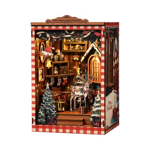 DIY Book Nook Kit - Snow Wei Pavillon Puppenhäuser Miniatur, Holz Buchstützen Gebäude Modell Puzzle mit LED Licht, Kreatives Bauspielzeug für Teenager und Erwachsene von Generic