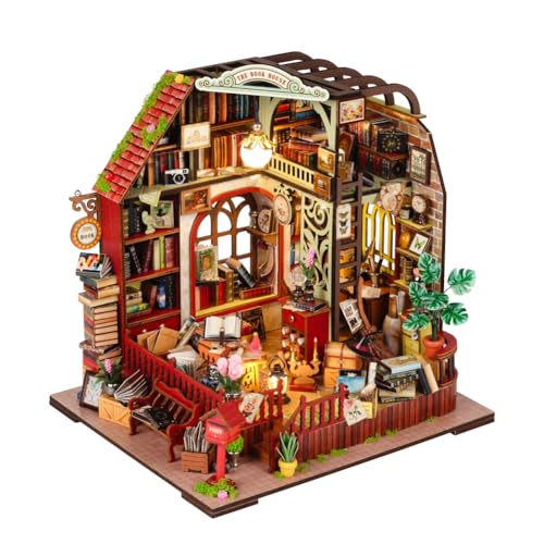 DIY Miniatur Puppenhaus Kit mit LED Lichtern 3D Holz Montiert Kit DIY Miniatur Kit Puzzle Montage Handwerk (Bookhouse) von Generic