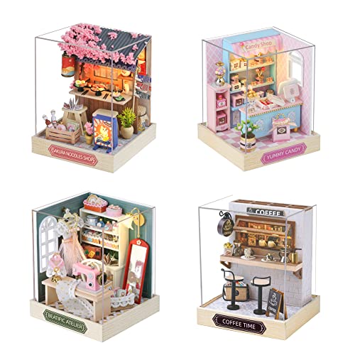 4PCS DIY Miniatur Puppenhaus Kit mit Staubschutz Miniatur Puppenhaus Kit Kreative Mini Möbel Spielzeug Haus für Jungen und Mädchen Geburtstagsgeschenk von Generic