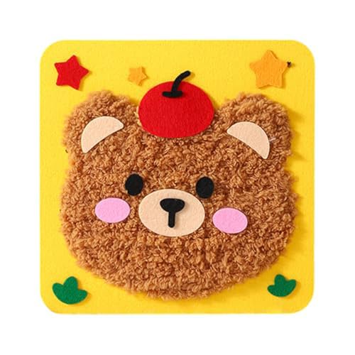 DIY-Stickerei-Puppenset für Kinder, Näh- und Bastelset, leicht durchzuführende Cartoon-Tier-Nähprojekte, Garnbrett, Tiere, Aufkleber, praktische Aktivitäten, 1 Stück Nby101 (Yellow, A) von Generic