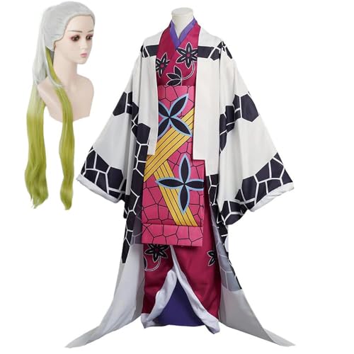 Damen Anime Cosplay Kostüm Für Daki Kimono Outfit Uniform Halloween Full Set Mit Perücke (Weiß,XXL) von Generic