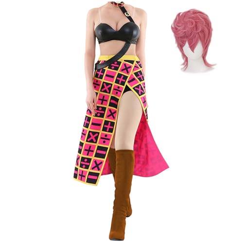 Damen Anime Cosplay Kostüm Für Trish Una Kleid Uniform Outfit Mit Perücke Halloween Karneval Anzug (Rosa,XL) von Generic