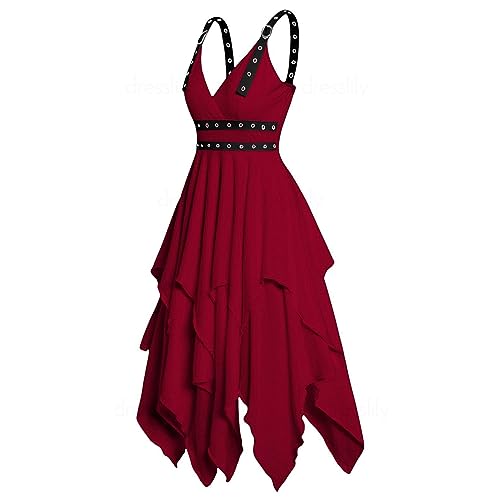 Damen Gothic Trägerloses Kleid Mittelalterliches Kleid Abendkleid Vintage Spitze Steampunk Kostüm Halloween Karneval Verkleidungen von Generic
