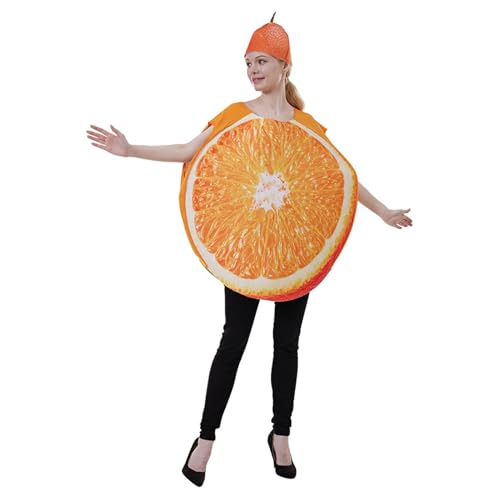 Damen Halloween Obst Kostüm für Erwachsene Funny Orangen Kostüm mit Hut Halloween Cosplay Party Fancy Dress Up Clothes (Orange, One Size) von Generic