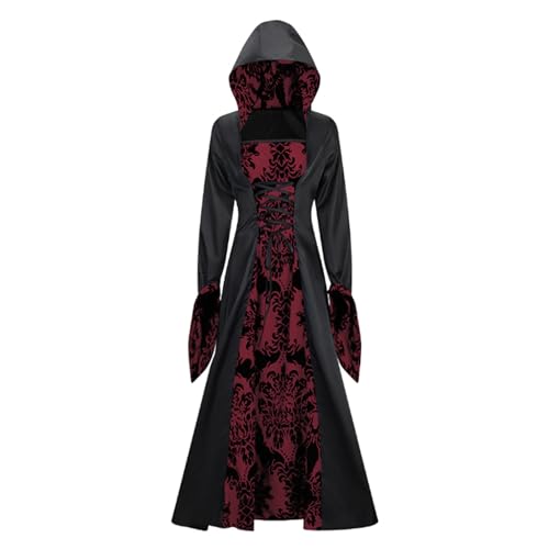 Damen Halloween Retro Mittelalter Hexenkleid mit ausgestellten Ärmeln Viktorianische Renaissance Kapuze Gothic Langes Kleid Halloween Party Cosplay Kostüme Outfit Mädchen Halloween Kostüm Damen Halloween Retro Mittelalter Hexenkleid mit ausgestellten Ärmeln Viktorianische Renaissance Kapuze Gothic Langes Kleid Halloween Party Cosplay Kostüme Outfit Mädchen Halloween Kostüm von Generic