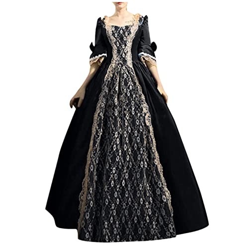 Damen Mittelalter Gothic Kleid Spitze Satin Trompetenärmel Bodenlanges Viktorianisches Renaissance Prinzessin Kleidung Retro Kostüm Gewand von Generic