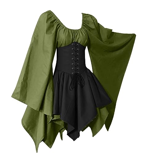 Damen Mittelalter Kleid, Traditionelles Irisches Kostüm, Gothic Viktorianisches Kleid mit Korsett, Wikinger Renaissance Elfen Piratin Kostüm für Halloween Karneval Fasching Kostüm Cosplay von Generic