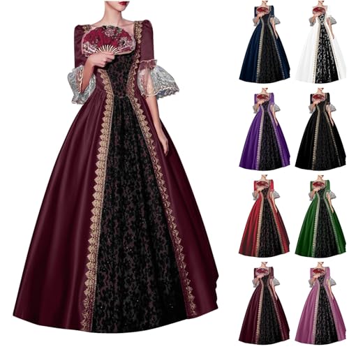 Damen Mittelalter Kleid Mit Trompetenärmel Renaissance Mittelalter Kostüm Korsett Viktorianisches Kleid für Halloween Halloween Kostüm von Generic