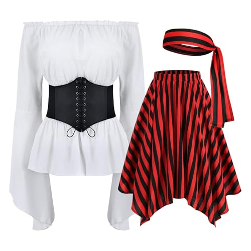 Damenpiratenkleid, Piratenkorsettkleid | Langes Korsettkleid Kostüm,Renaissance von Schulterbluse-Tops, Rollenspielkostüm für Halloween-Party Damenpiratenkleid, Piratenkorsettkleid | Langes Korsettkleid Kostüm,Renaissance von Schulterbluse-Tops, Rollenspielkostüm für Halloween-Party von Generic