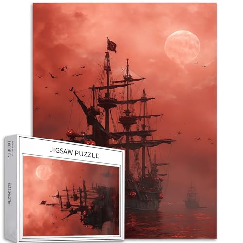 Dark Ghost Battleship 1000 Teile Puzzle für Erwachsene, Halloween, Fantasy-Kunst-Puzzle, bunt, DIY-Puzzle, Heimdekoration, Geschenke, Familienpuzzle, perfekt für Spielabende, 50 x 70 cm von Generic