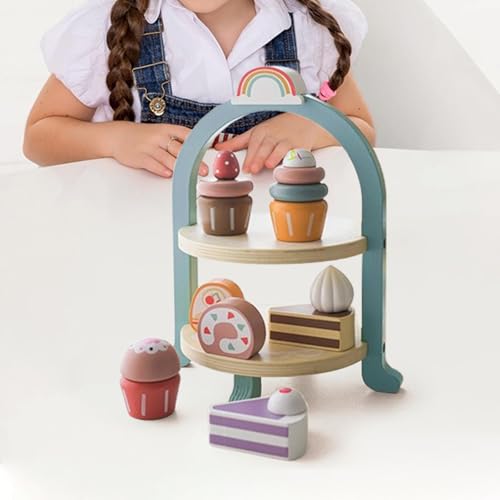 Desserts Lebensmittel Spielzeug mit Ständer Holz Dessert Kuchen Ständer Pretend Play Kinder Tee Party Set von Generic