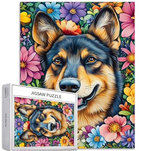 Deutscher Schäferhund, Blumen-Puzzle, 1000 Teile, 50 x 70 cm, Farben, Tiergarten, anspruchsvolle Familienaktivitäten, bunt, Bastelpuzzle für Heimdekoration, Geschenke Deutscher Schäferhund, Blumen-Puzzle, 1000 Teile, 50 x 70 cm, Farben, Tiergarten, anspruchsvolle Familienaktivitäten, bunt, Bastelpuzzle für Heimdekoration, Geschenke von Generic