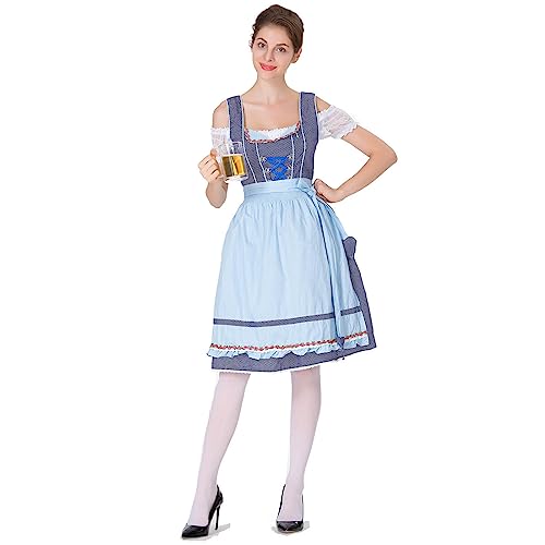 Deutsches Bierfest-Kostüm für Damen, bayerisches traditionelles Oktoberfest, Halloween, Party, Dienstmädchen, kariert, Kostüm, für Kneipe, Cosplay, Dienstmädchen-Kostüm von Generic