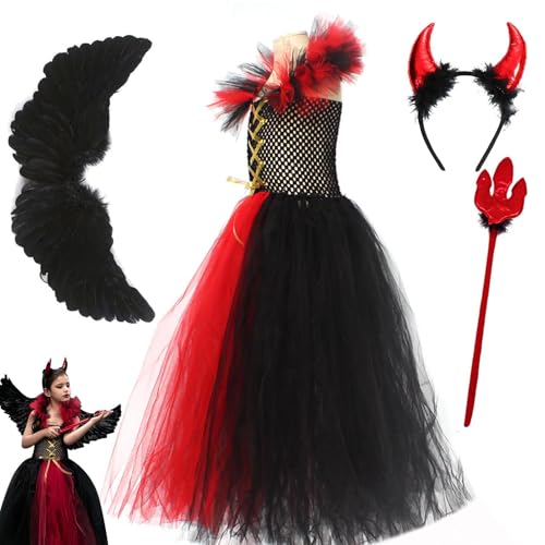 Devil Dress Up Kostüm - rote Flügel Mädchen, Hornstirnband | Magischer, Partykleid -Outfit für Cosplay Geburtstag Halloween Feierlichkeiten Optionen von kleinen bis extra großen Kindern Devil Dress Up Kostüm - rote Flügel Mädchen, Hornstirnband | Magischer, Partykleid -Outfit für Cosplay Geburtstag Halloween Feierlichkeiten Optionen von kleinen bis extra großen Kindern von Generic