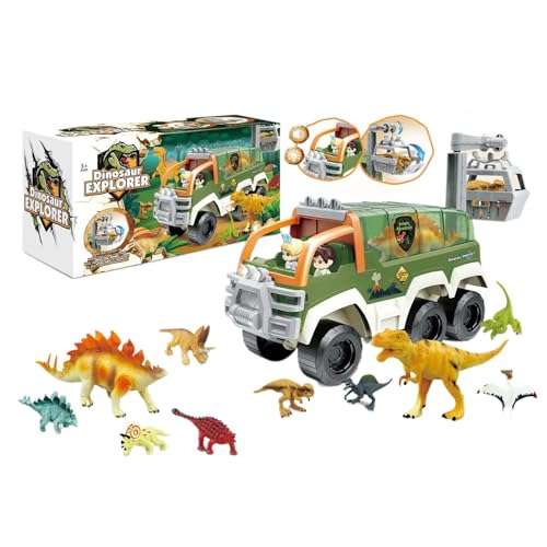 Dino-Autos, Dinosaurier-Truck,Sound Light Animal Trucks - Dinosaurier-LKW-Dinosaurier-Autos-Set, Geburtstagsspielzeug für Jungen, Transportwagen mit Dino-Figuren von Generic