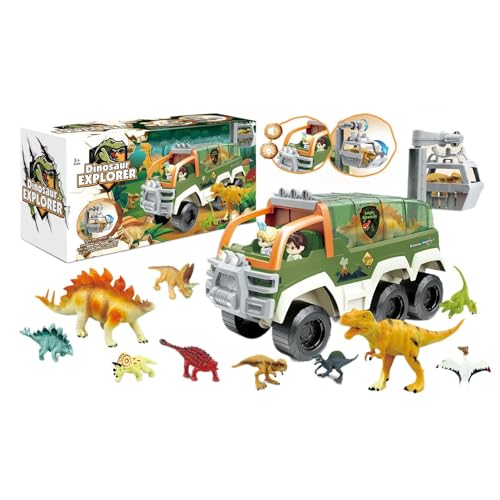 Dino-Autos, Dinosaurier-Truck - Tierisches Autospielzeug mit Ton und Licht | Dinosaurier-Spielzeug für Kleinkinder und Jungen, Dinosaurier-Transportwagen mit Dino-Figuren, zurückziehbares von Generic