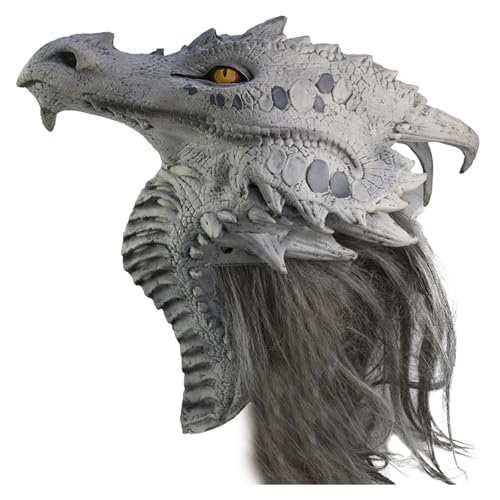 Dino Maske Kopfbedeckung - Halloween Kostüm Party Tierkopf LatexMaske Dinosaurier,Einstellbare Größe Realistische Maske Drache, Halloween, Party, Maskerade, Cosplay Geschenk Requisiten (A) von Generic