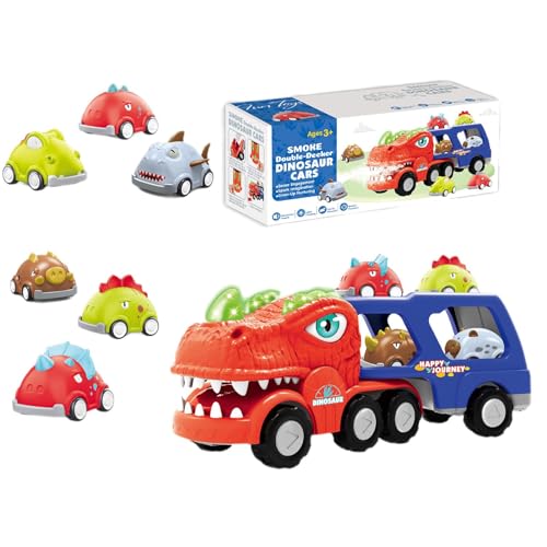 Dino-Truck, Dino-Autos, Realistischer Tier-Truck-Sound und Licht, Dinosaurier-Transport-LKW für Kinder, Fahrzeugträger, Auto, Spielzeug für Jungen, LKW-Spielzeug mit Dino-Figuren von Generic