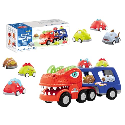 Dino-Truck, Dino-Autos,Tierisches Autospielzeug mit Ton und Licht - Dinosaurier-Spielzeug für Kleinkinder und Jungen, Dinosaurier-Transportwagen mit Dino-Figuren, zurückziehbares Dino-Auto von Generic