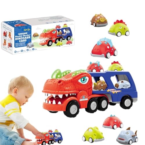 Dino-Truck, Dino-Autos - Tierisches Autospielzeug mit Ton und Licht - Dinosaurier-LKW-Dinosaurier-Autos-Set, Geburtstagsspielzeug für Jungen, Transportwagen mit Dino-Figuren von Generic