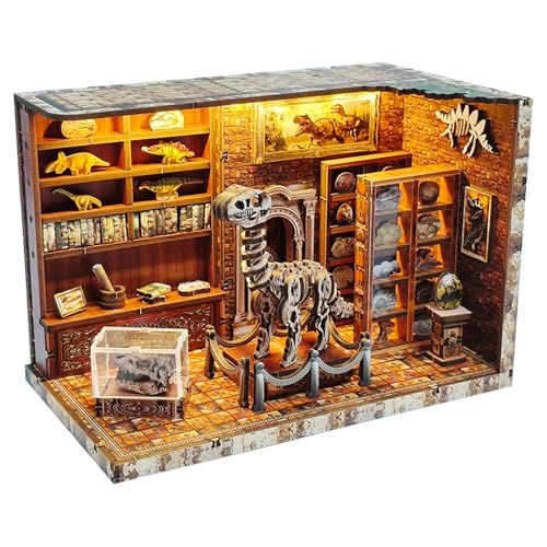 Dinosaur Institute DIY-Hütte, handmontiertes Spielzeug, hölzerne Buchstütze, kleine Miniaturszene (muss selbst zusammengebaut Werden) Vzm591 (White, One Size) von Generic
