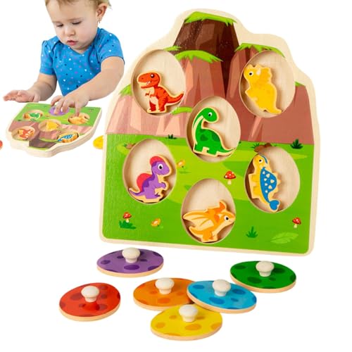 Dinosaurier-Assoziationsspiel aus Holz, Dinosaurier-Ei-Holzpuzzle, bunte Sortierformen aus Holz, mehrschichtiges Lernspielzeug in Dinosaurier-Form, Matchspiele von Generic