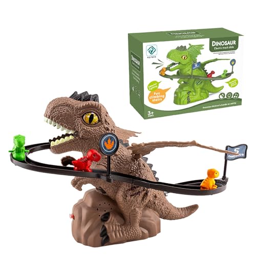Dinosaurier-Bahn-Spielzeugset, Dinosaurier-Kletterrutsche, Dinosaurier-Rolltreppe, Kletter-Dinosaurier-Spielzeug | Dinosaurier-Bahn-Spiel, Kletterspielzeug mit Licht und Musik für (Brown, 30x27x21cm) von Generic