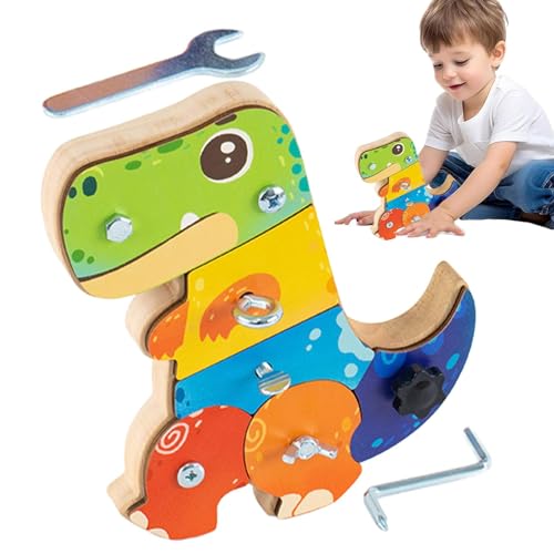 Dinosaurier-Schraubspielzeug,Kinder-Schraubspielzeug - Montessori Holz-Sensorbrett - Pädagogische Cartoon-Sensorspielzeuge, niedliches Sensorbrett für Zuhause, Kindergarten, Kindergarten von Generic